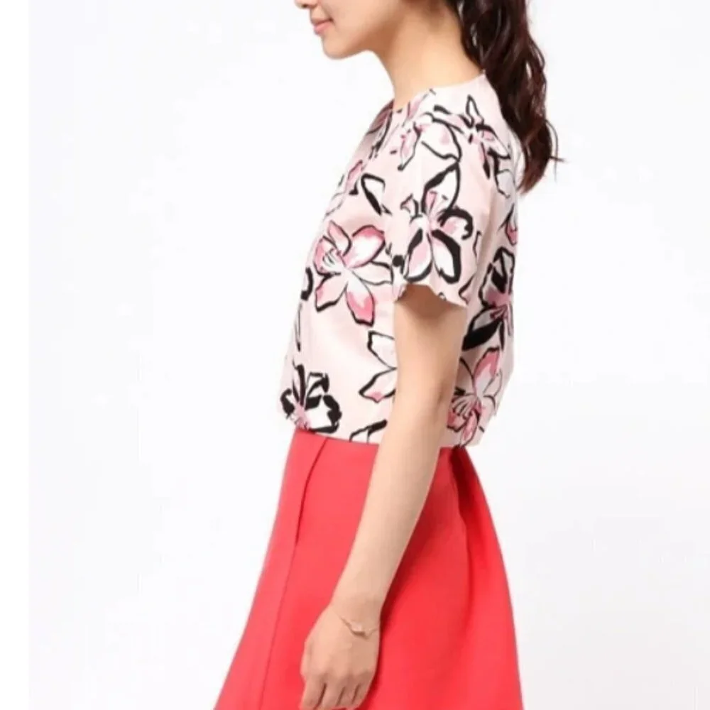 Kate Spade Tiger Lilly Floral Crop Top Womens Small Pink Cotton Short Sleeve